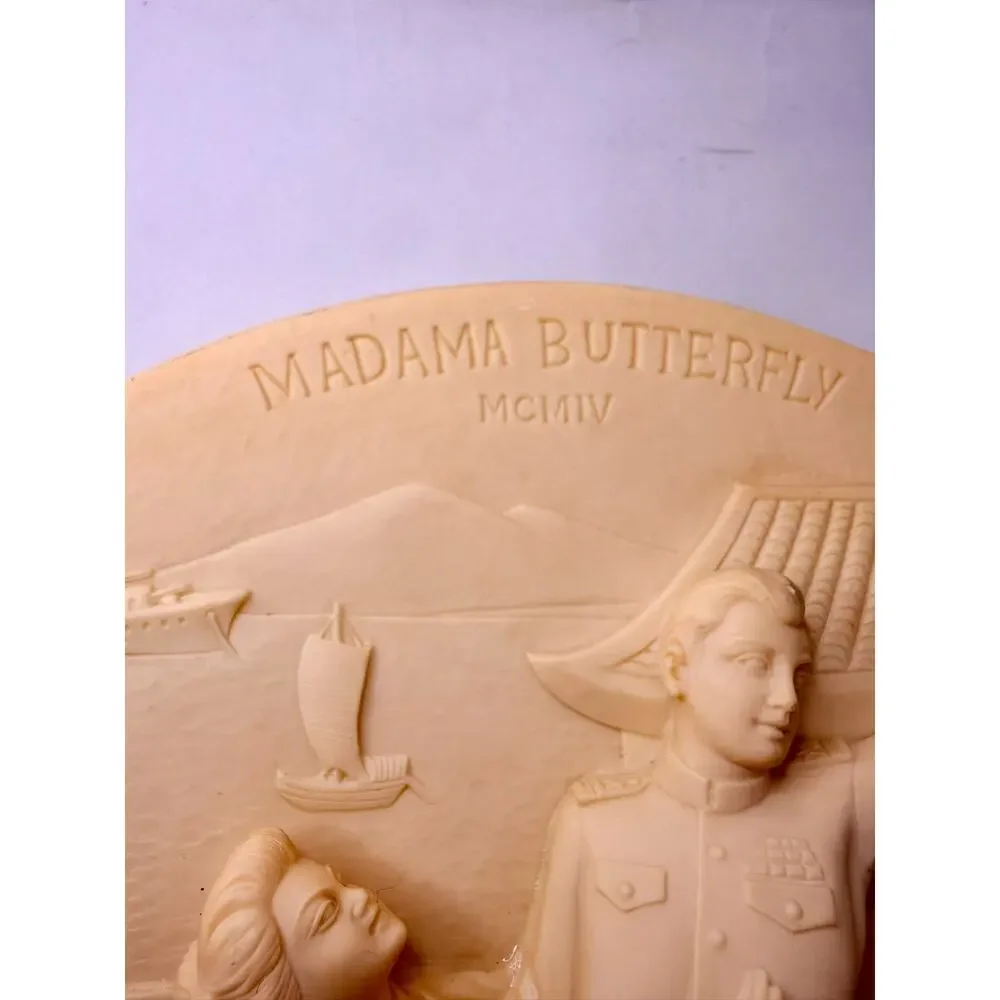 Gino Ruggeri Madama Butterfly Di Volteradici Alabaster Relief Wall Plaque Italy